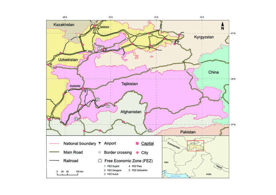 Location and transport infrastructure connectivity of the FEZs in Tajikistan
